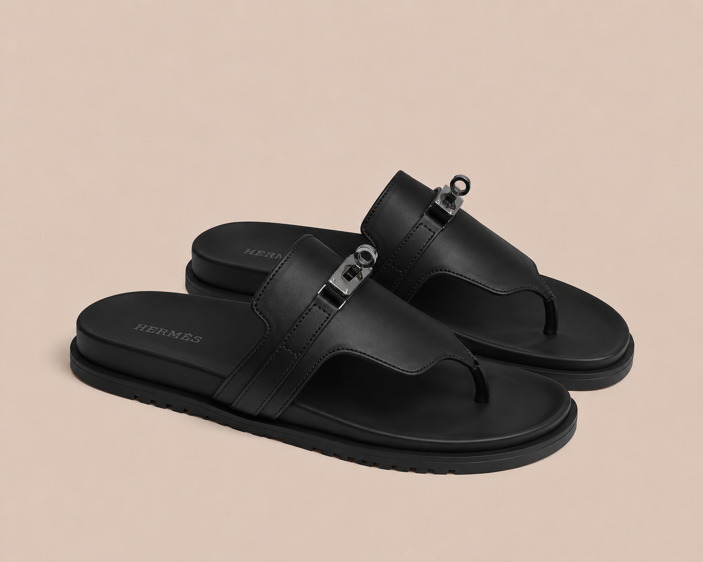 Hermès Kelly Thong Sandal Black Smooth - pair