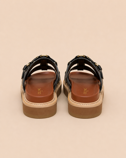 Celine Triomphe Studded Platform Sandals Black - Back Detail