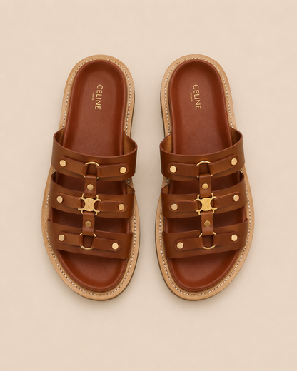 Celine Triomphe Studded Leather Sandals - Top View