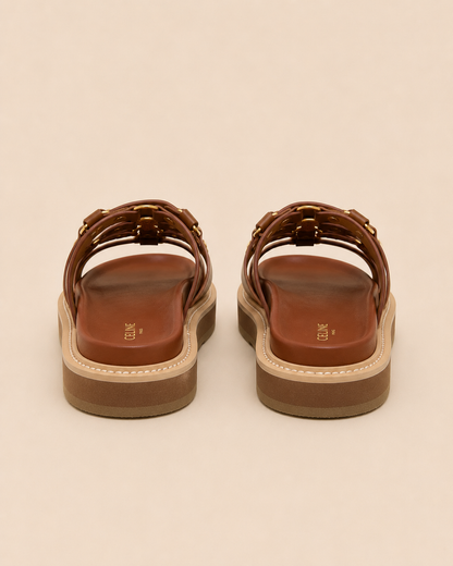 Celine Triomphe Studded Leather Sandals - Detail View