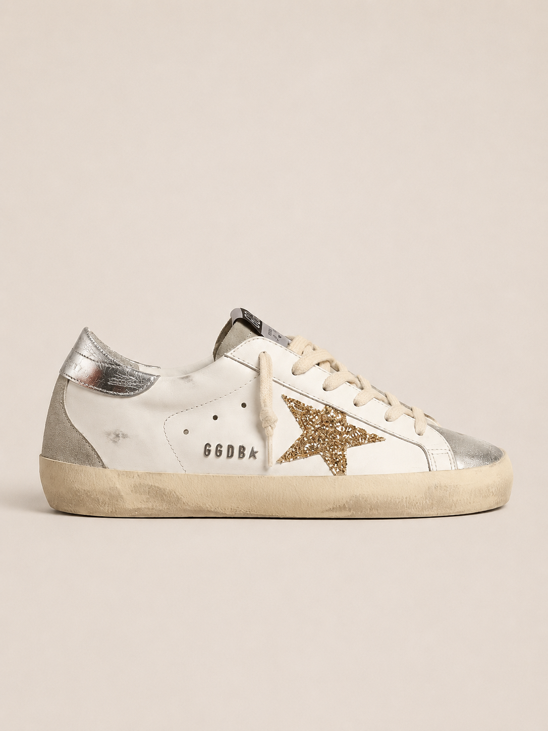 Golden Goose Super-Star White / Gold Glitter Star / Silver