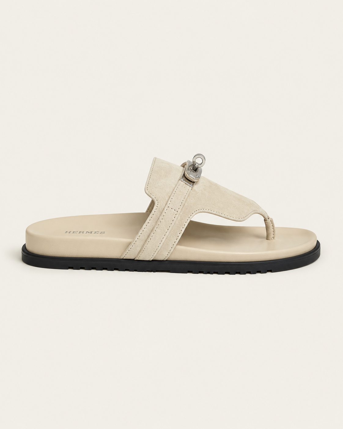 Hermès Kelly Thong Sandal Beige Suede - side