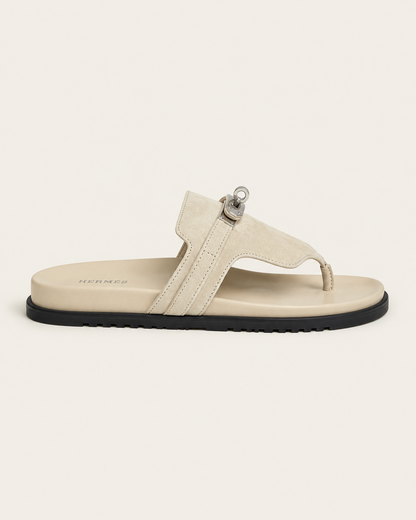 Hermès Kelly Thong Sandal Beige Suede - side