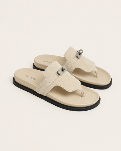Hermès Kelly Thong Sandal Beige Suede - pair