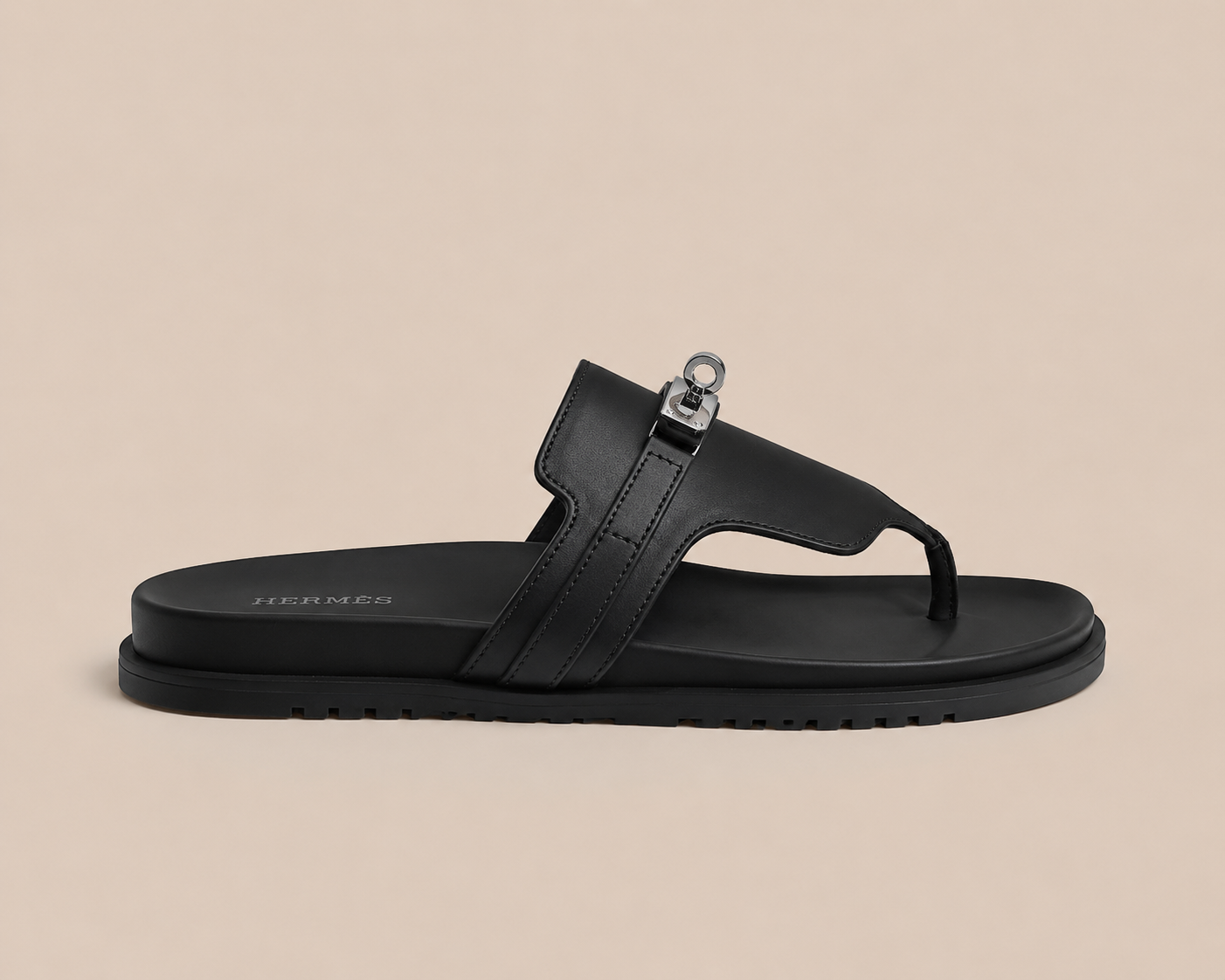 Hermès Kelly Thong Sandal Black Smooth - side