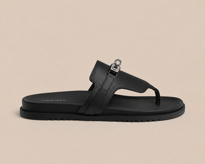 Hermès Kelly Thong Sandal Black Smooth - side