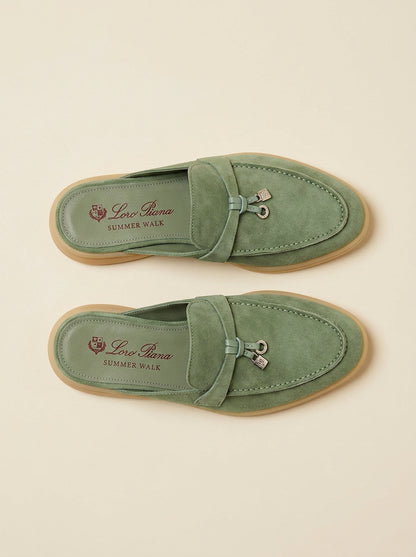 Loro Piana Summer Charms Walk sage green suede — top