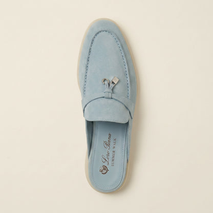 Loro Piana Babouche Summer Walk light blue suede mule - top down insole